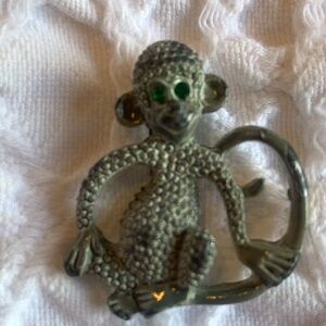 Vintage Gerrys Silver-Tone Monkey Brooch with Green Eyes - Women Jewelry Brooch
